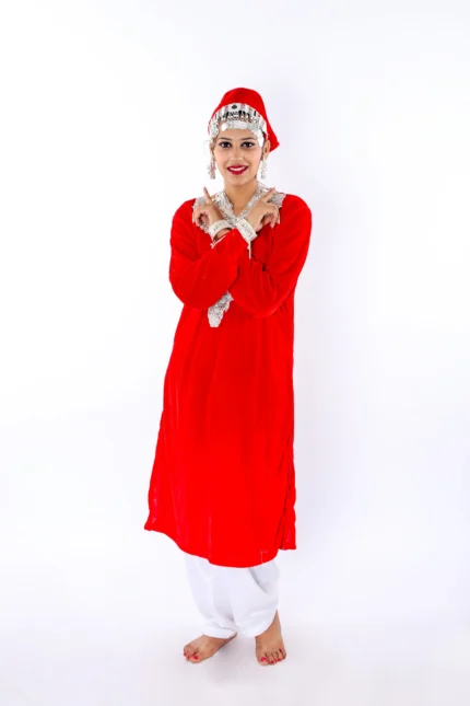 Kashmiri Rouf Dance Fancy Dress Costume For Girls In Red Color