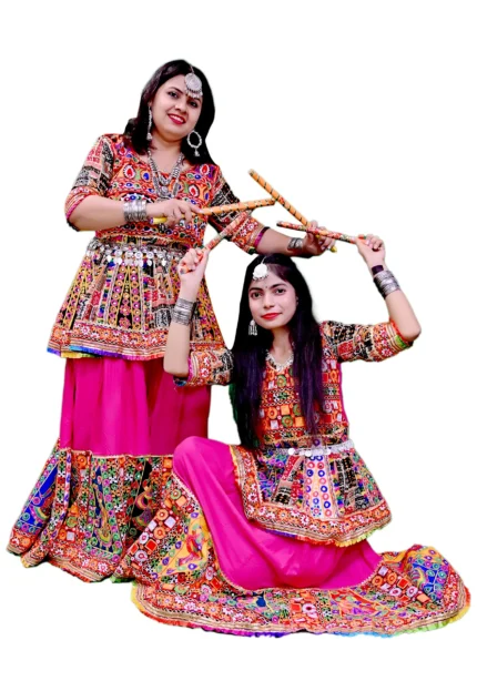 Pink Garba Dance Lehenga Choli Dress for Mother and Daughter & Multicolor (Combo)