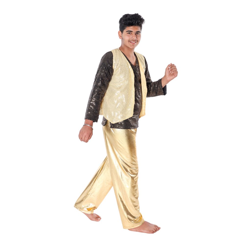 Western Dance Fancy Dress In Black And Golden color Combination For Boys